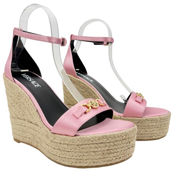 New Versace 95 Medusa Satin Espadrille Wedge Sandals Pink Size 40 - Picture 2 of 10